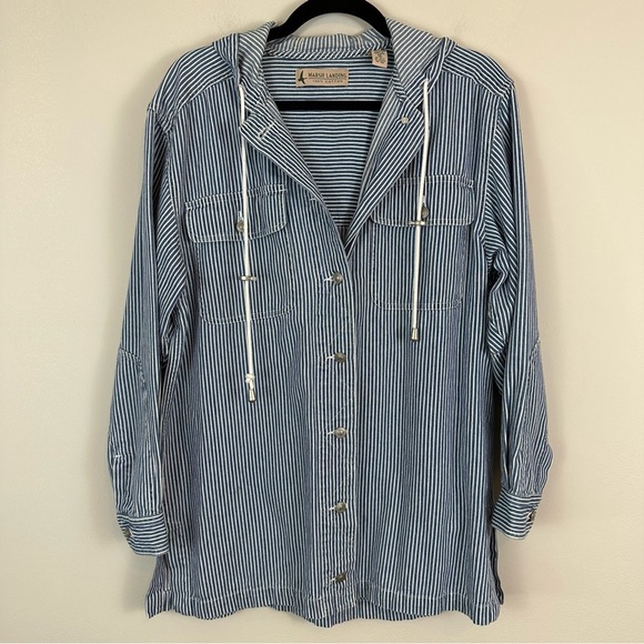 Vintage | Marsh Landing | Blue and White Striped Button Down Jacket Size Small - Picture 1 of 6